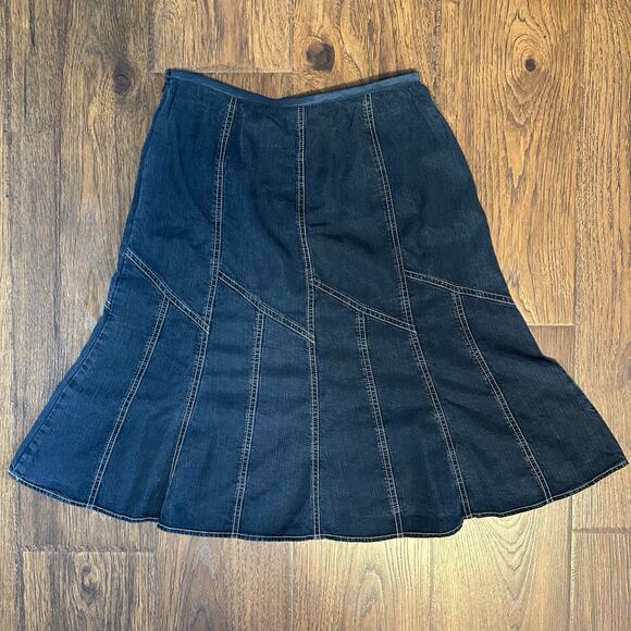 Nic + Zoe Chambray Boot Flare Western Dark Blue Knee Length Skirt Sz 6 Prairie - Picture 4 of 6